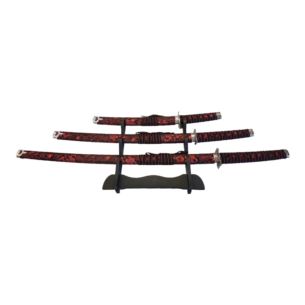 Katanas HATTORI HANZO Red HH029 Rosso lot de 3 pièces + support – répliques de sabres de samouraï, image 2 sur 4