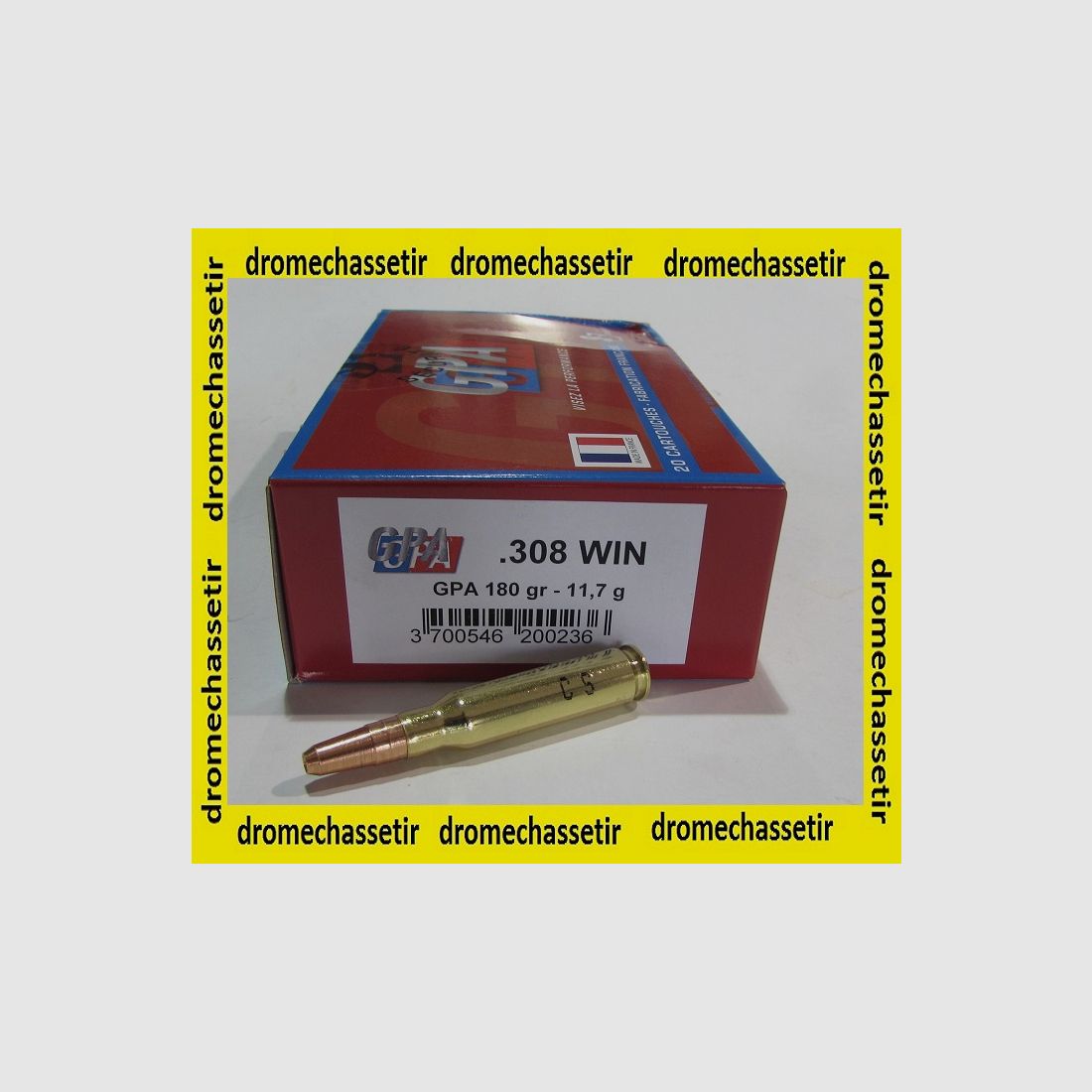 1 doos van 20 patronen kaliber .308 Winchester, Sologne, kogel GPA 180 grains / 11,7 gram