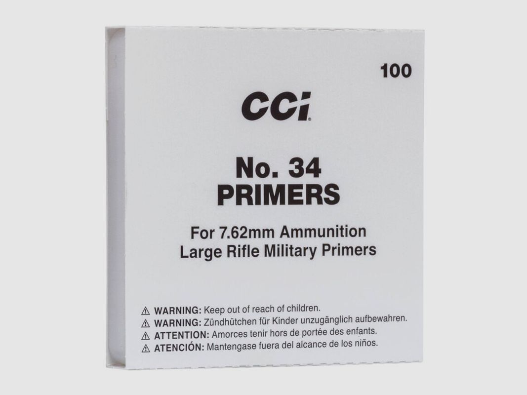 ZÜNDHÜTCHEN CCI LARGE-RIFLE MIL-SPEC NO.34/7.62 PAR 100