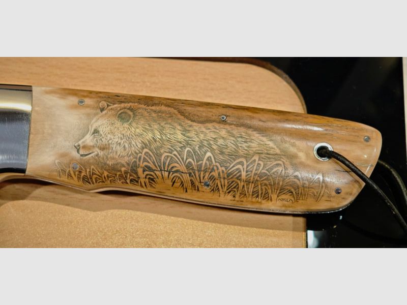 DNC "Athos" – RWL34 | Marfil de mamut | Grabado Scrimshaw Oso | Cuchillo de colección exclusivo | Cuchillo de caza, imagen 2 de 6