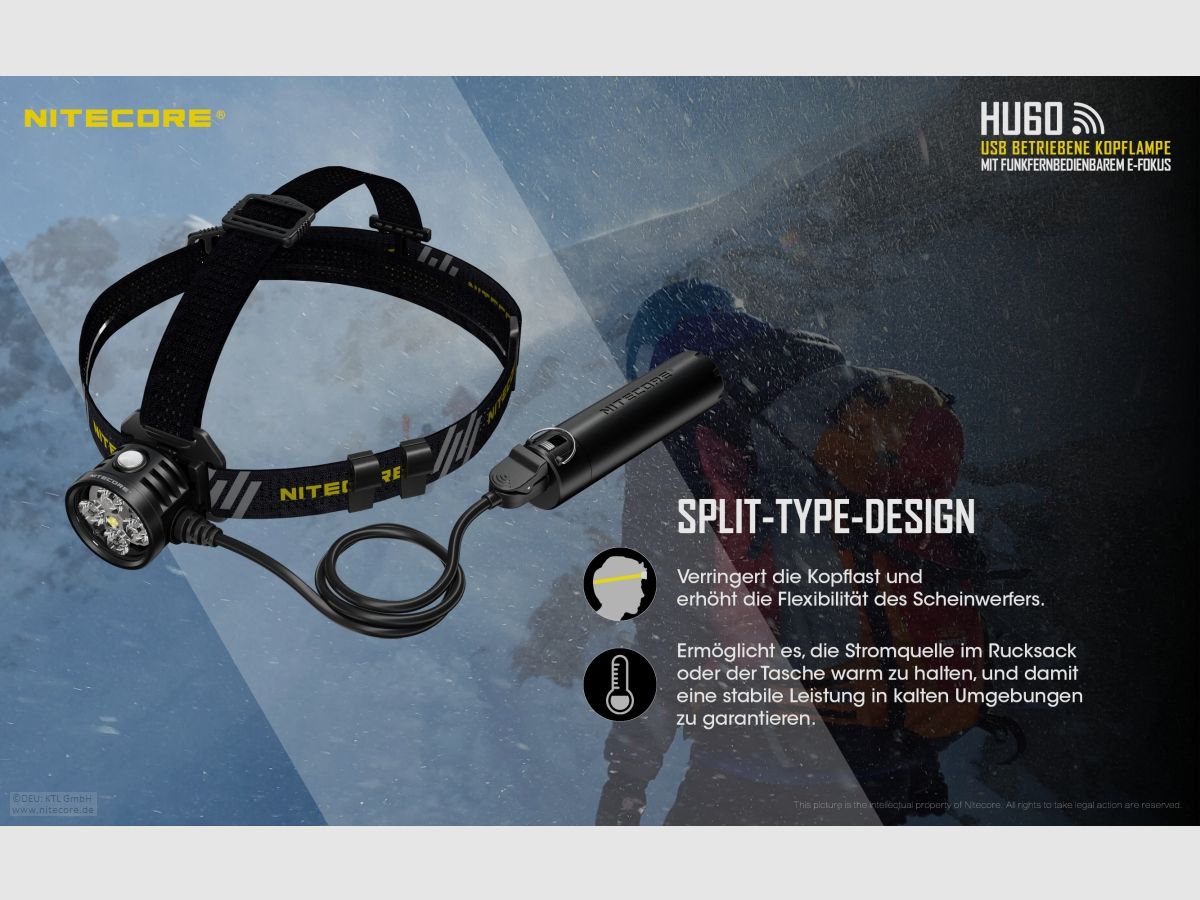 Nitecore HU60WB-2 Stirnlampe 1600 Lumen elektronischer Fokus inklusive Fernbedienung