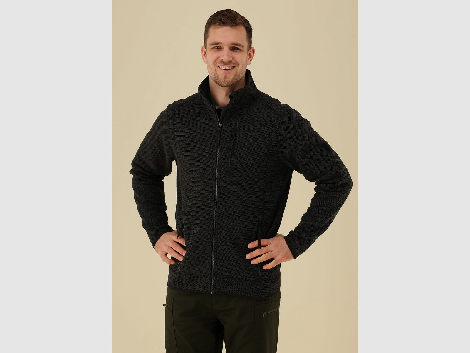 Tom Collins Herrenweste aus Piqué-Fleece mit Stehkragen, olivfarben, Bild 4 von 5