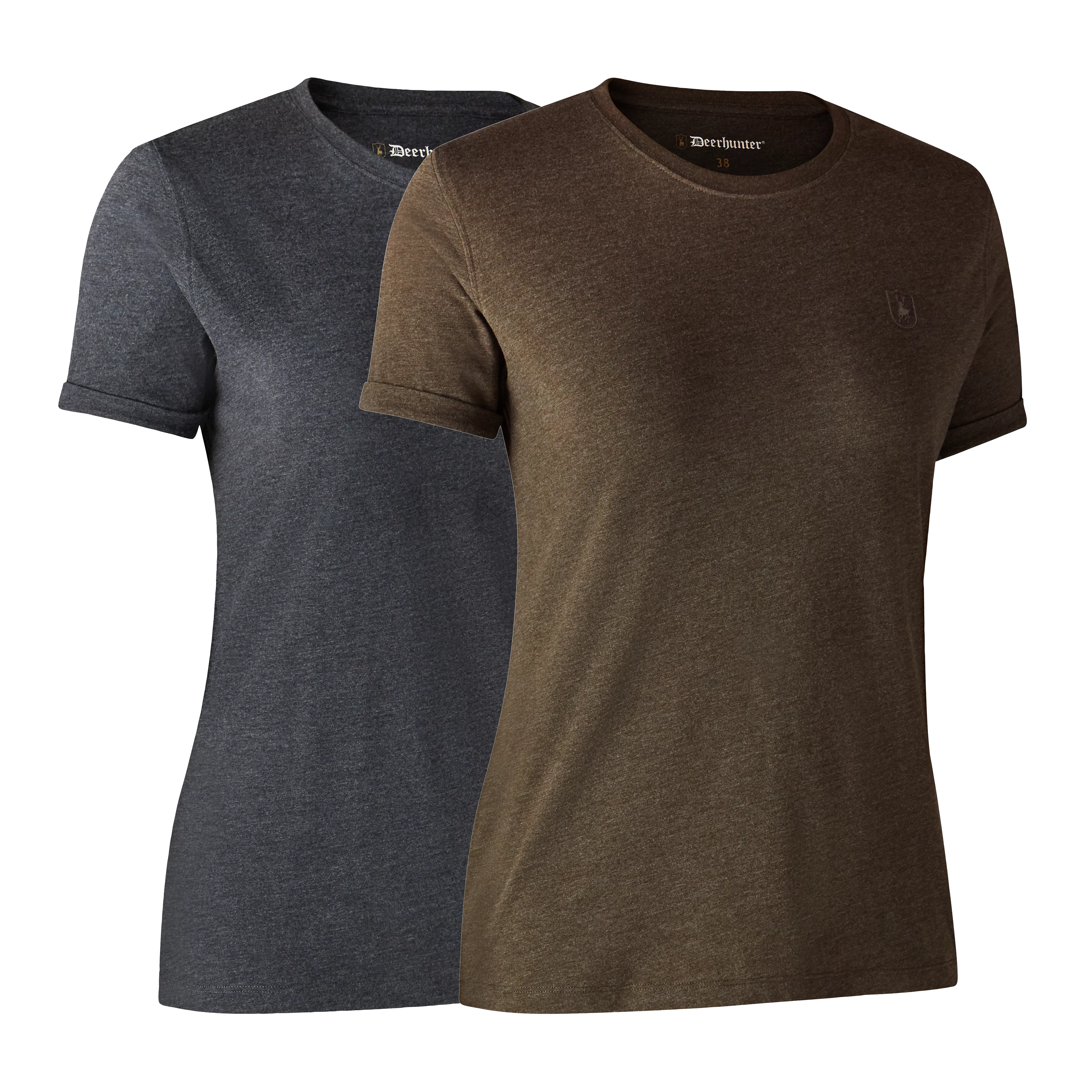 Dames basic T-shirt 2-pack - Brown Leaf Melange