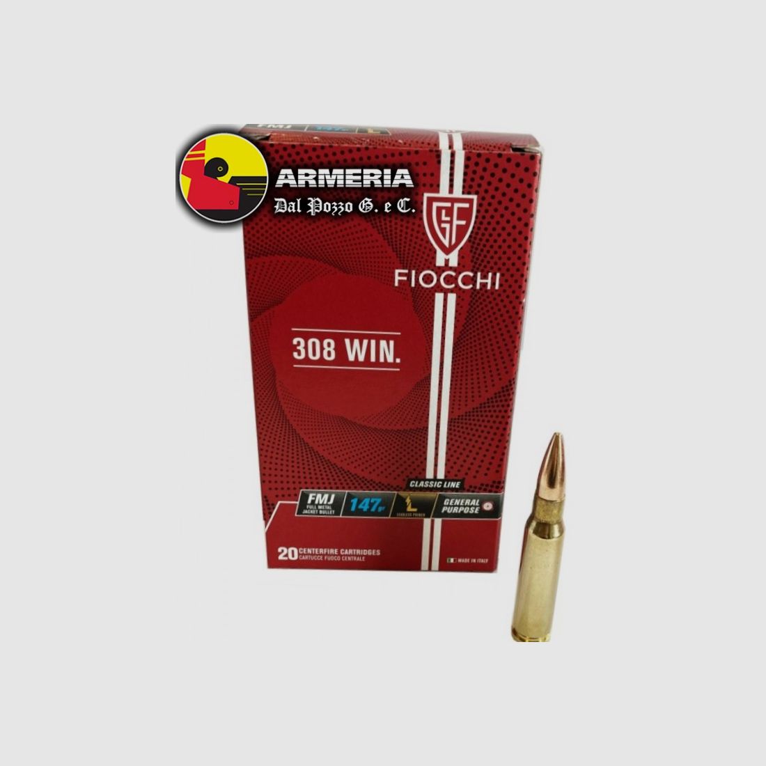 FIOCCHI CARTRIDGES 308 WIN. 147 GR FMJ