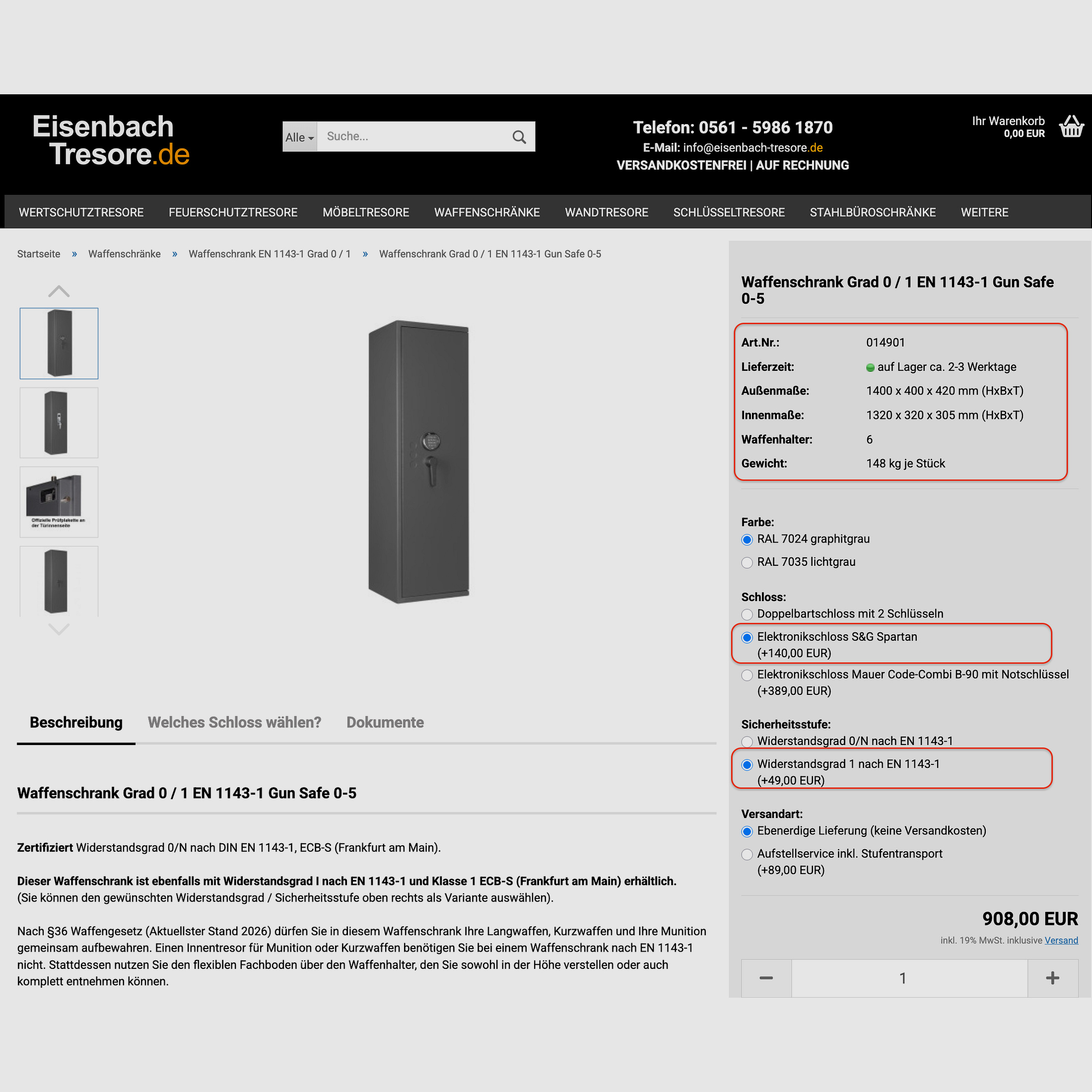 Wapenkluis met cijfercombinatie Graad 1 EN 1143-1 voor wapens, munitie en sleutels