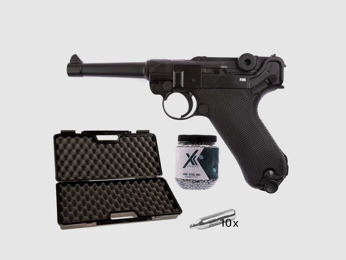 Legends P08 FM Blowback CO2 Pistole 4,5mm Stahlkugeln - Koffer-Set