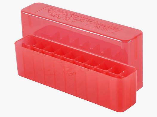 Boîte à cartouches MTM J-20-M-29 rouge transparente avec couvercle pour 20 cartouches 6mm PPC et autres.