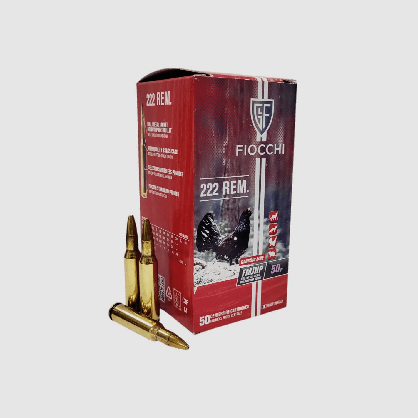 Cartucce Fiocchi cal. 222 remington FMJHP 50 gr