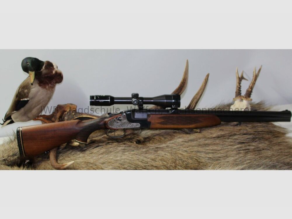 Brünner Super Bockbüchsflinte mit Wechsellauf und Schwenkmontage 12/70;7x57R