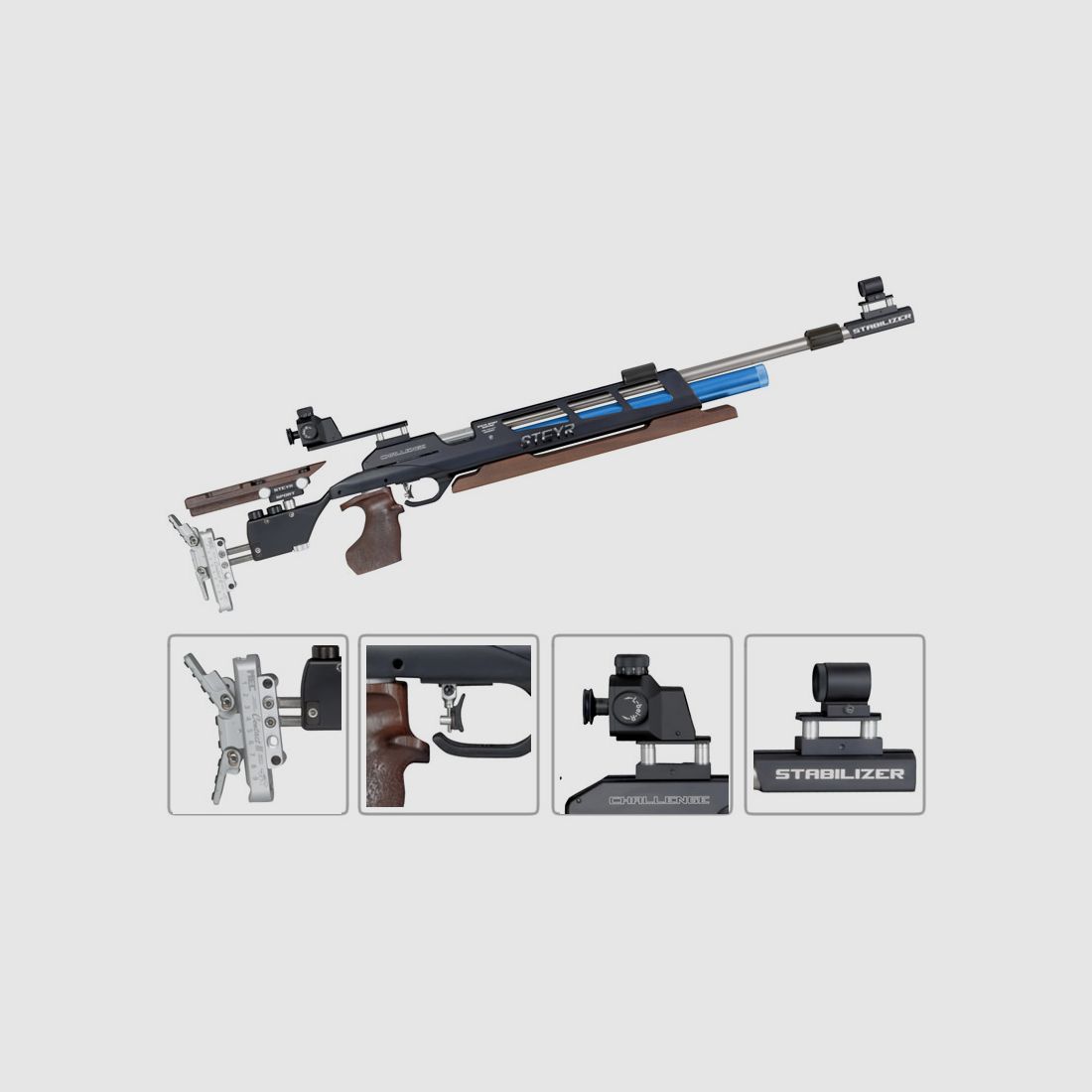 Pressluft-Matchgewehr STEYR CHALLENGE M BR, blaue Kartusche, Linksgriff, Rechtsspanner (P18)