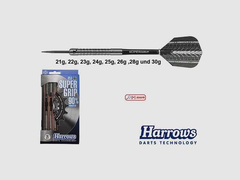 Harrows Darts Technology Supergrip 90% Staal 23g Dart & Accessoires