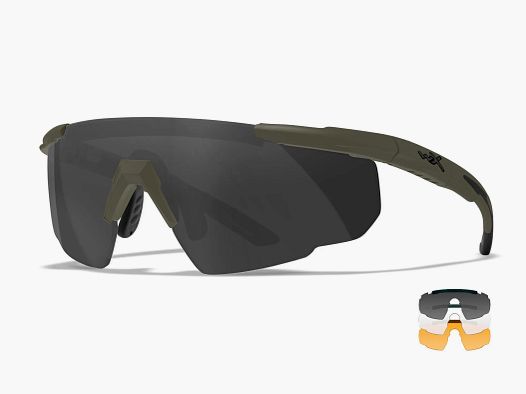 WX VALOR Brille mit 3 Wechselgläsern, Gestellfarbe Matt Armee Grün
