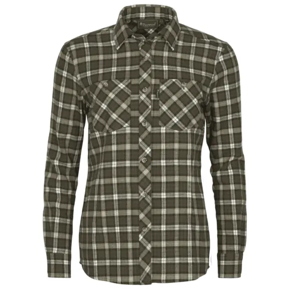 Chemise en Flanelle à Carreaux pour Femme Kaki/Blanc Felicia Pinewood, image 1 sur 4