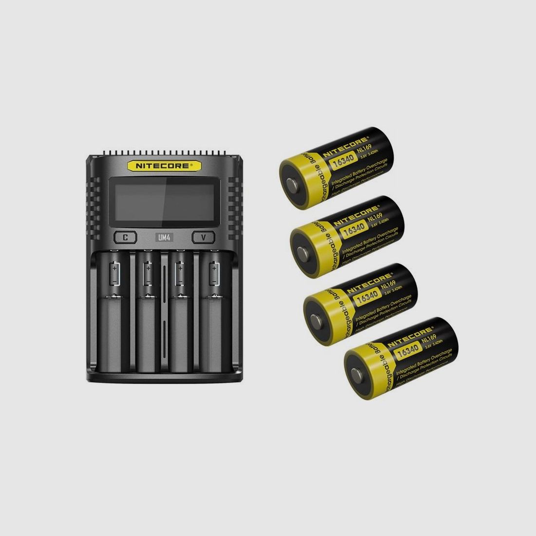 Nitecore Akku Bundle UM4 USB-Ladegerät + 4x 16340 950mAh Akkus