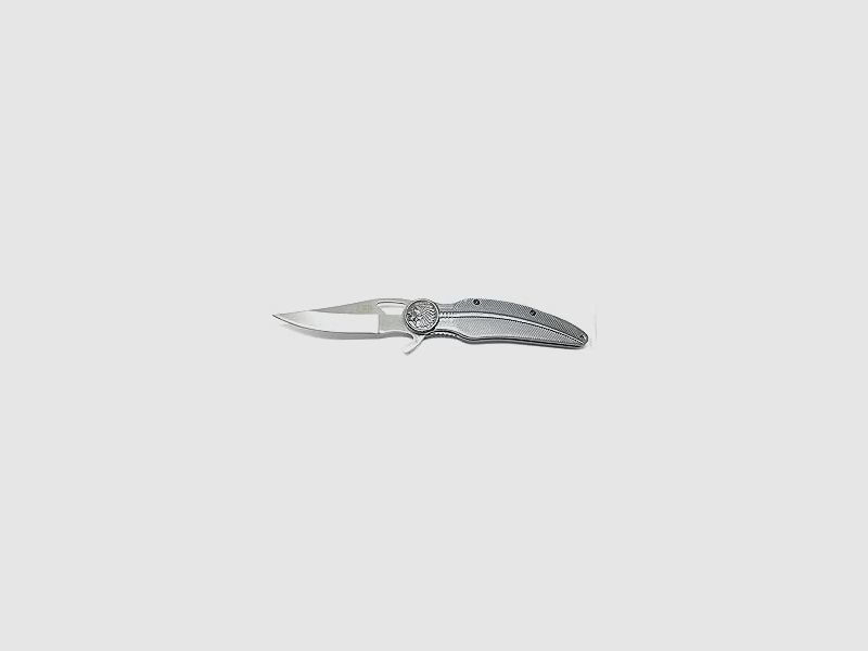 Tiendanavajas Coltello Semi Automatico JKR Pluma, Lama in Acciaio Inossidabile da 8cm. Manico Decorato in Alluminio.