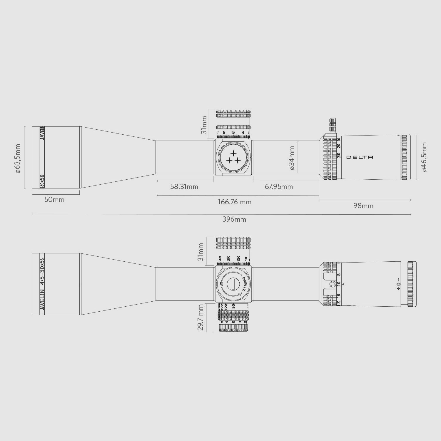 Cannocchiale da puntamento Delta Javelin 4.5-30x56 FFP SMR-1, immagine 4 di 5
