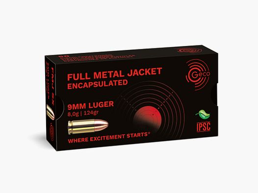 GECO 9mm LUGER 8.0g 124gr Capped Full Metal Jacket FMJ SINTOX SX BTE50