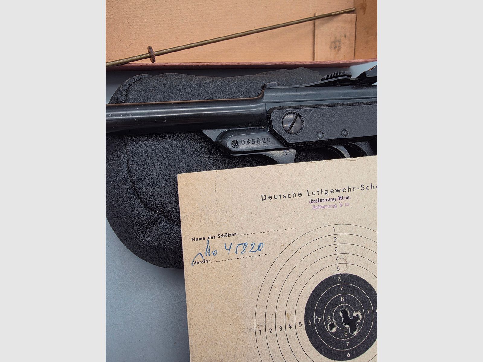 Ohne "F" !!! Luftpistole Walther Mod. LP 53 im OVP Karton u. Anschuss Scheibe aus den 60iger James Bond 007 