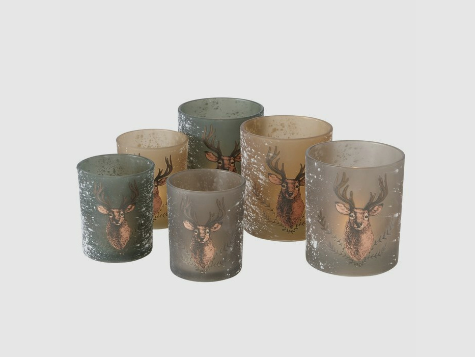 Lovergreen Dekoration Motiv Set aus 6 Windlichtern Glas Hirschmuster - Lackiertes Glas