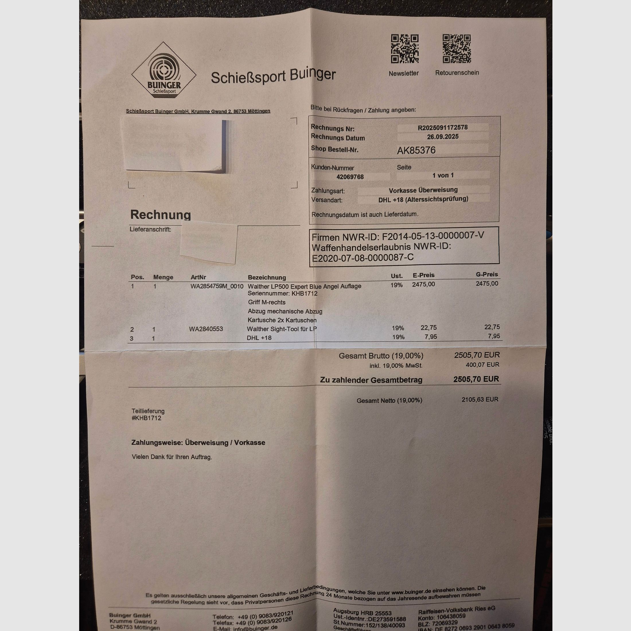 Walther lp500 Auflage 