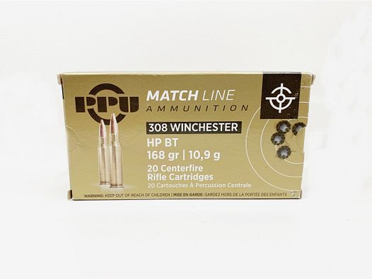 Munición PRVI 308 Win HP BT MATCH 168 gr