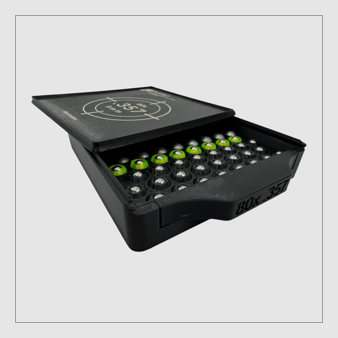 Diabolo-Box für 80x .357 / 9 mm – Praktisch, stapelbar, wiederverwendbar. Matchbox