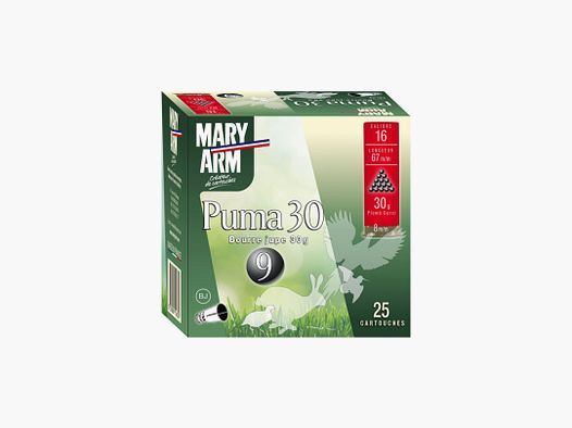 PACKUNG MIT 25 PATRONEN MARY ARM PUMA 30G BOURRE JUPE KAL.16/67 BLEI 7.5