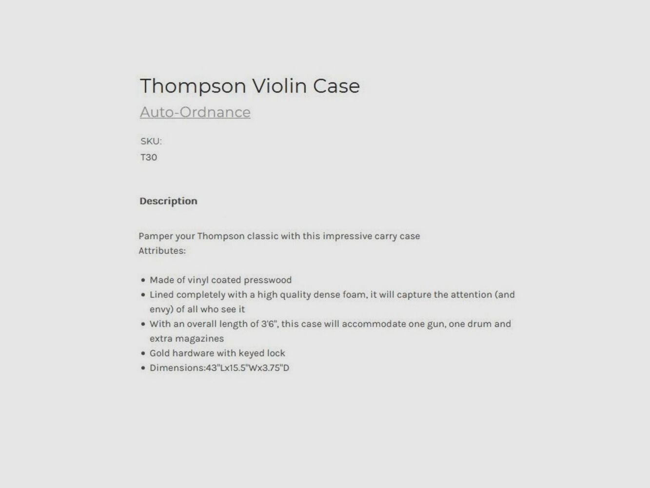 Auto-Ordnance Violin Case T30 Tommy Gun