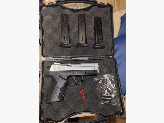 RETAY X TREME / VERCHROMT SILBER / mit Zubehör 3 MAGAZINE / mit OVP / cal. 9mm P.A.K. / PTB 1042 / SCHRECKSCHUSS GAS PISTOLE / SILVESTER / SELBSTVERTEIDIGUNG / NEUWERTIG