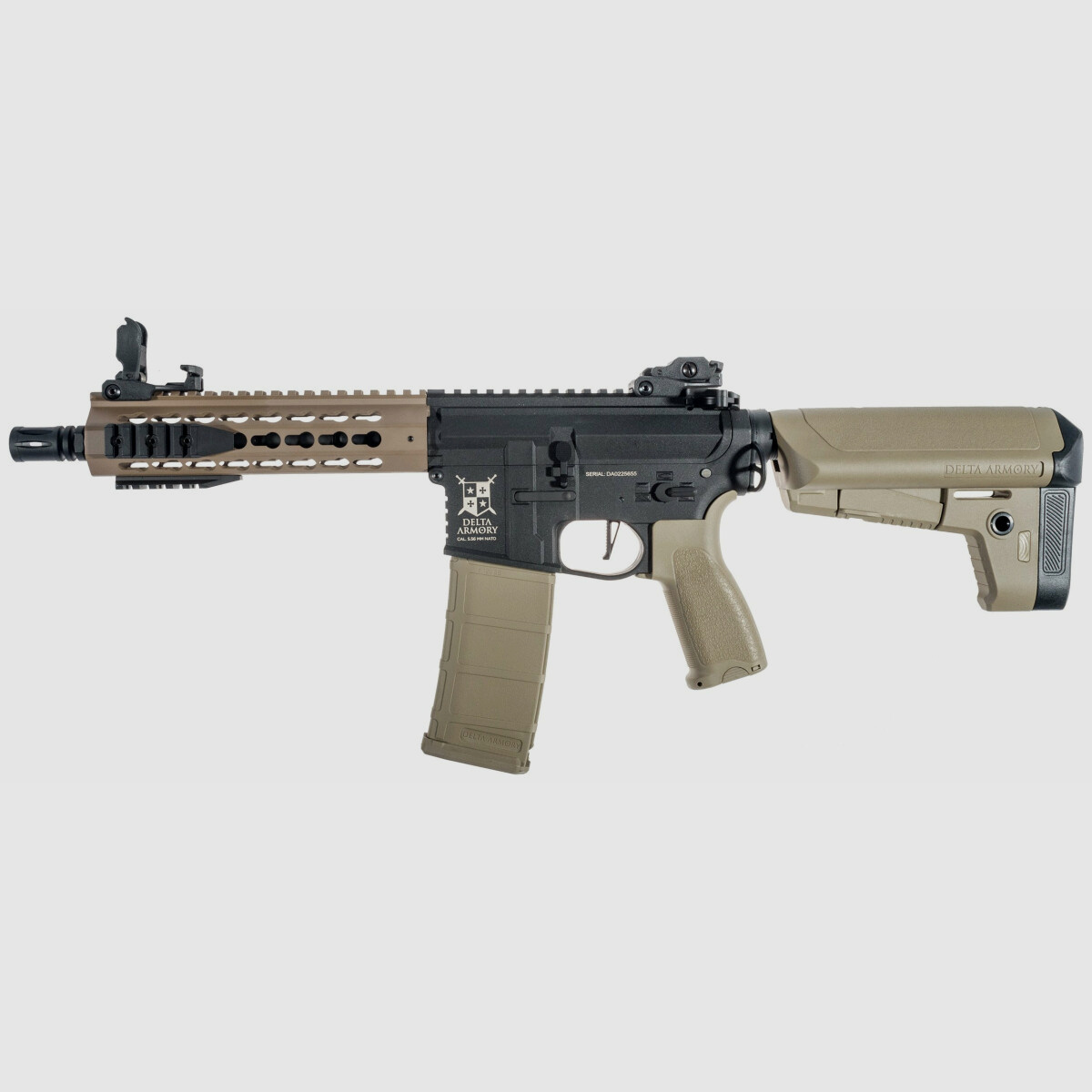AR15 KeyMod 8 Zoll BRAVO Delta Armory Tan/Schwarz S-AEG Airsoft Gewehr Frei ab 18 Jahren