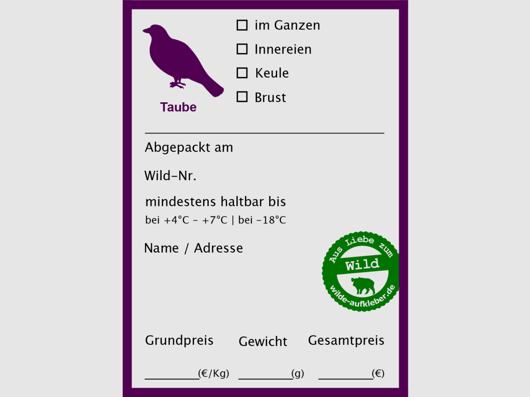 Wilde Aufkleber Typ Taube