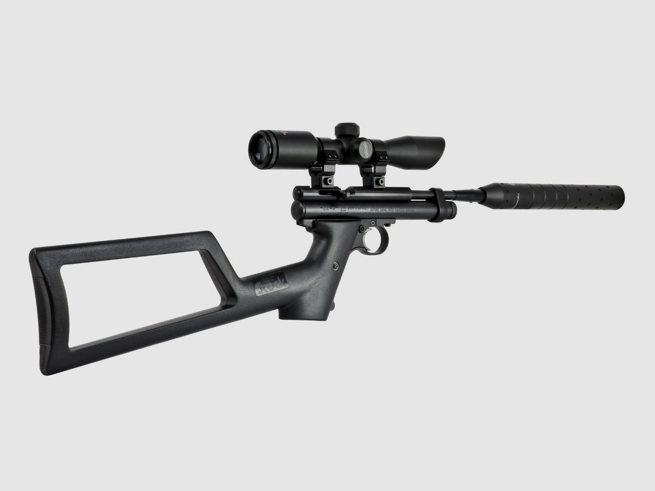 CO2 Pistole Crosman 2240 Sniper Kaliber 5,5 mm (P18)+ Hinterschaft SchalldĂ¤mpfer Adapter Zielfernrohr 4x32 Prismenschiene Koffer