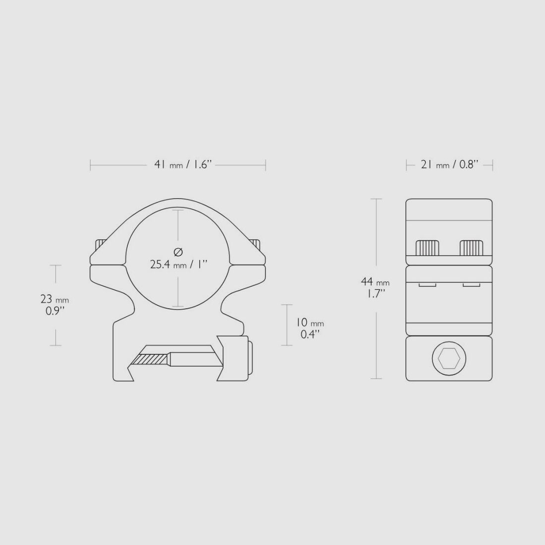 Anello di montaggio HAWKE, guida Weaver/Picatinny, tubo: 1" medio, acciaio