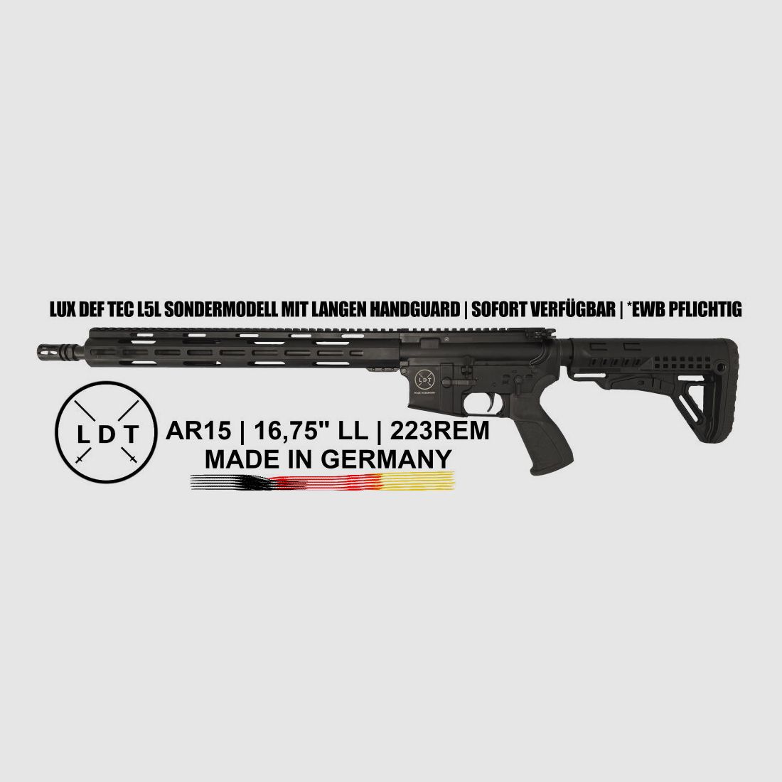 Lux Def Tec LDT L5L 16,75" LL AR15 Langer Handguard Sondermodell 223Rem Im Superdeal inkl. Falke LE Rotpunkvisier und Falke B3X Magnifier