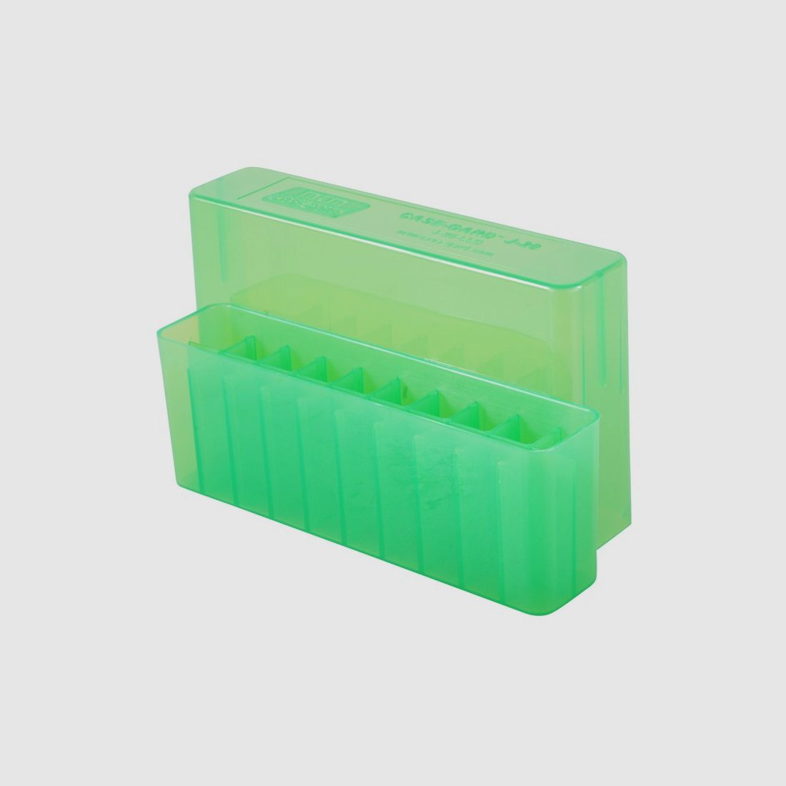 MTM scatola per cartucce J-20-LLD-16 verde trasparente con coperchio per 20 cartucce 7mm Rem. Mag. - .338 Win. Mag.