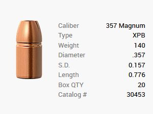 Barnes Geschoss .357 Mag./.357 140GR XPB Pistol FB 20 Stück