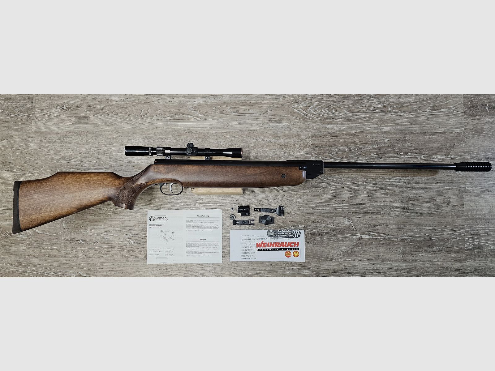 Weihrauch HW80, kaliber 4,5 mm, ver reikende luchtgeweer met Norconia 3-7x20 richtkijker