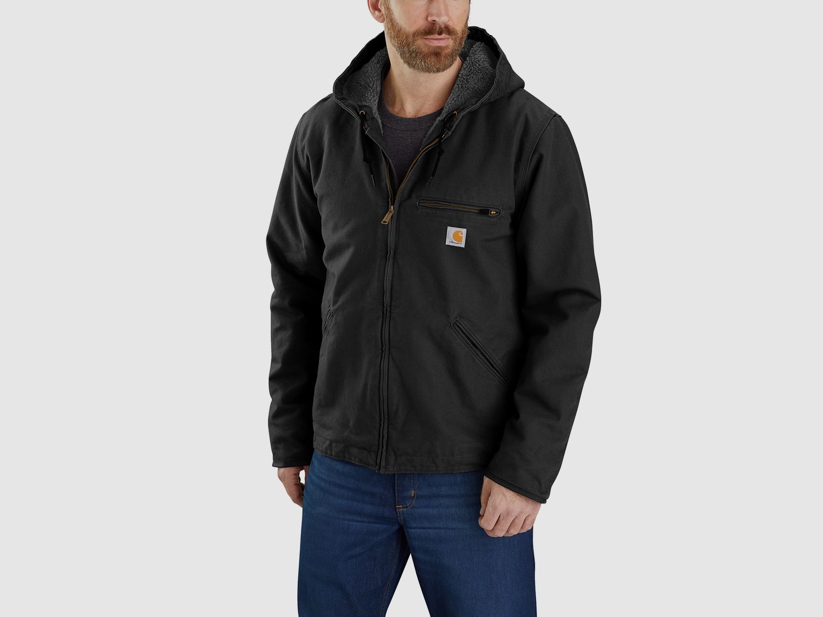 Giacca Carhartt in anatra lavata foderata in Sherpa, da uomo, nera, XL