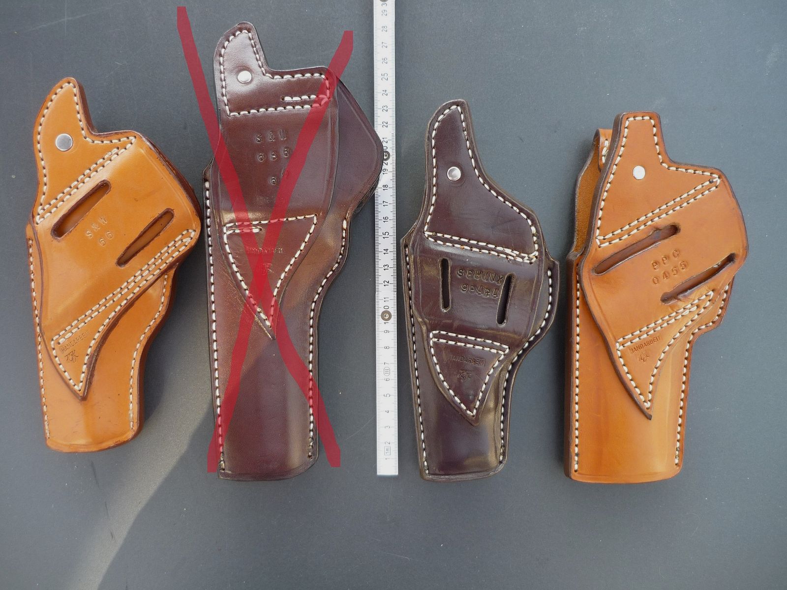 HKDesign Holster Art. Nr. 003 mit Teflon Kornschiene und Snapverschluß  für: S&W M 66  4",  PPC 0455, Sphinx Spara -  für Rechtshänder