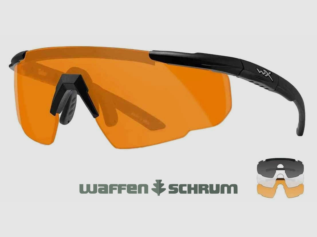Wiley X Schießbrille Saber Advanced Set Gläser: grau, klar, helles orange, Gestell: matt schwarz