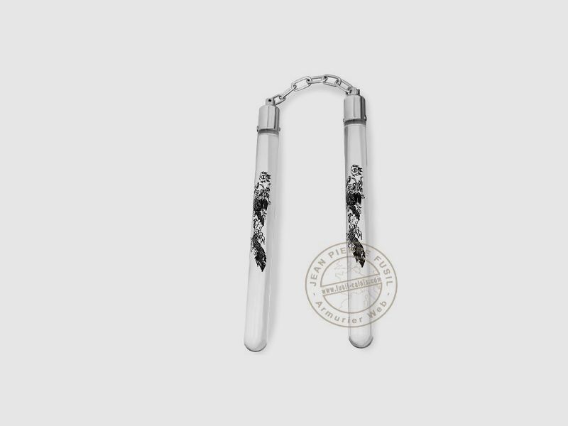 Transparent Acrylic Nunchaku with Dragon Design - Chain, image 2 of 3