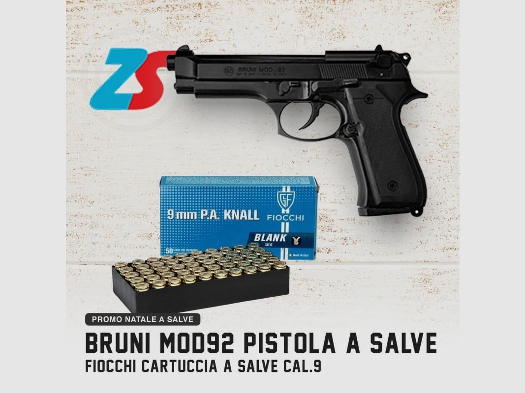Promo pistola a salve Mod 92 nera cal 9 semiauto + 1 scatola 50 colpi Fiocchi