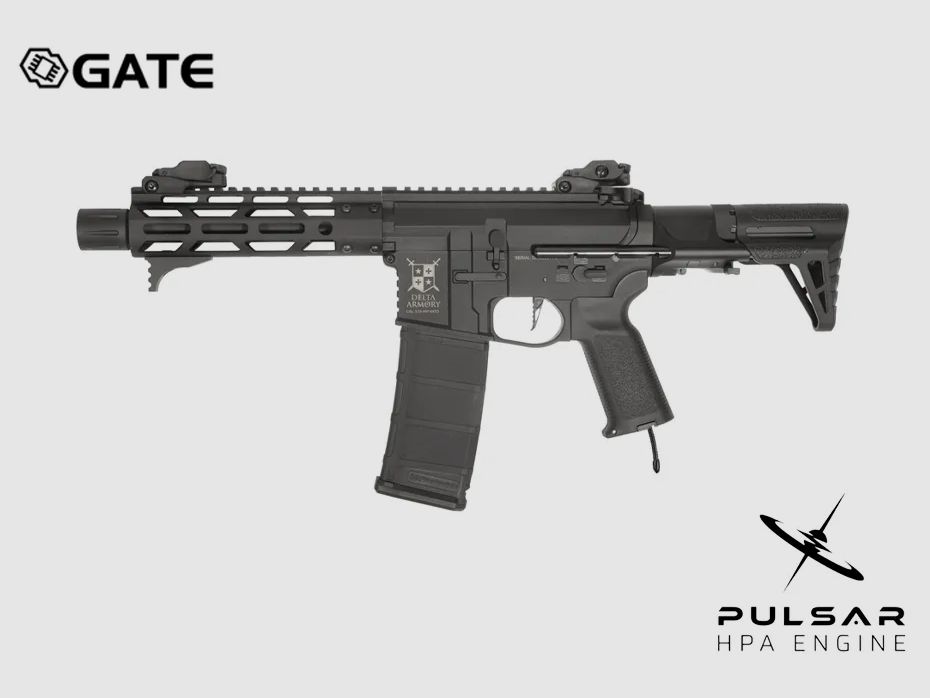 Delta Armory Airsoft Gewehr AR15 TALOS 3 PDW ALPHA Eagle mit GATE PULSAR HPA in Schwarz