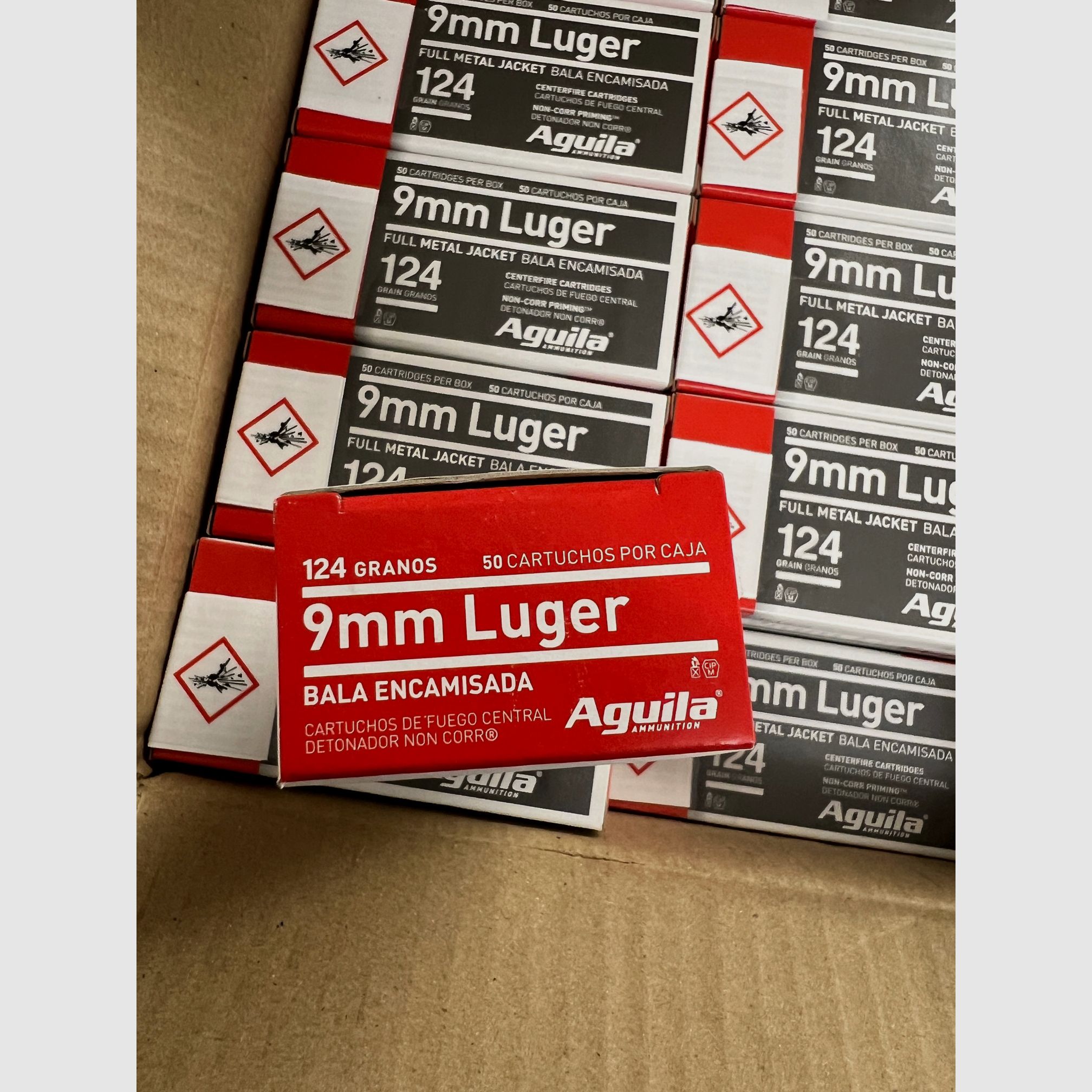 Águila *500 piezas* estándar 9mm Luger (9x19) FMJ 124 grs cartuchos para pistola