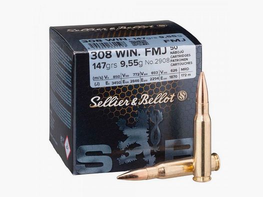 SELLIER & BELLOT .308WIN. FMJ 147GRS. - 50 PIÈCES