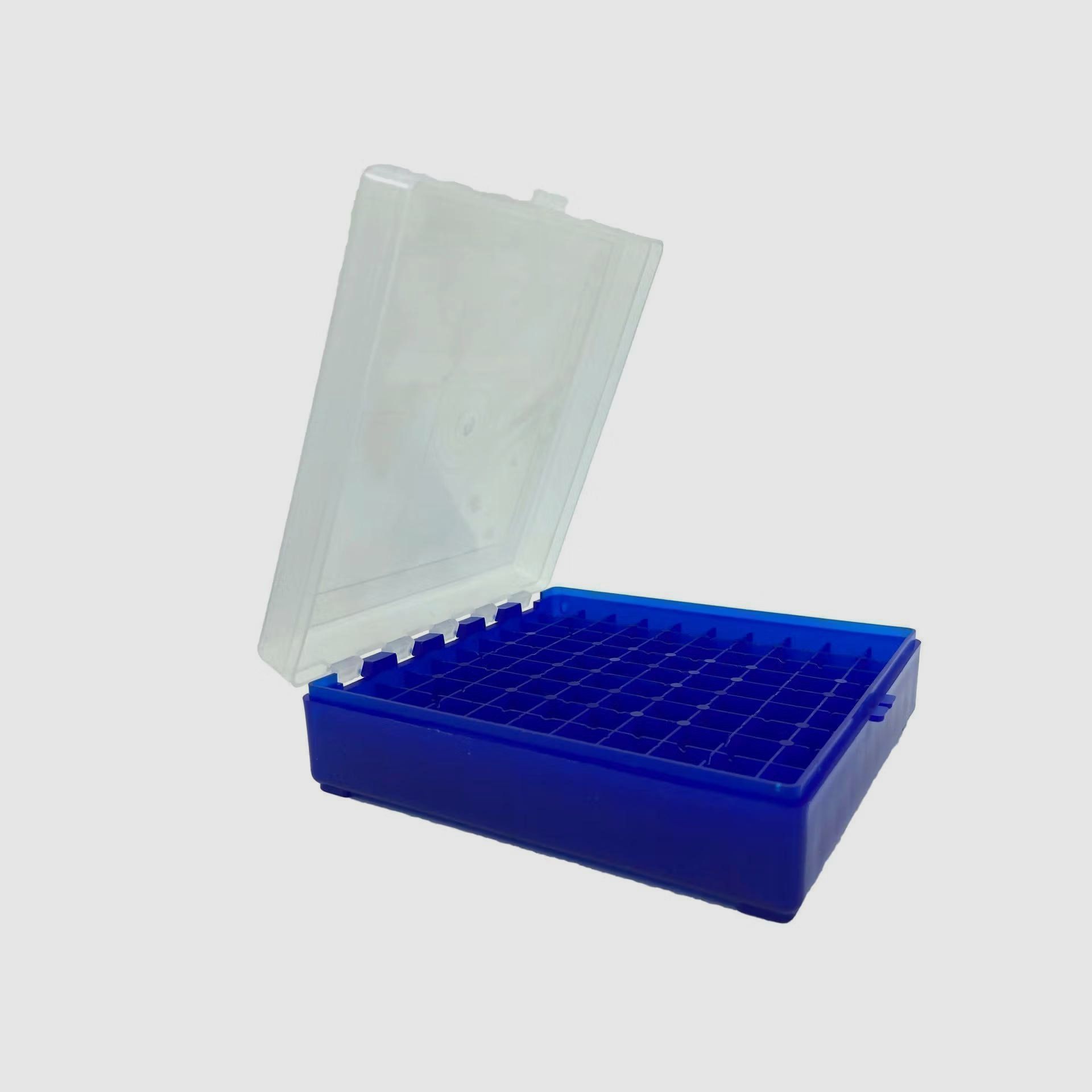 Munitionsboxe für 9mm Para 100 Schuss, blau mit transparenten Deckel EVOLUTION