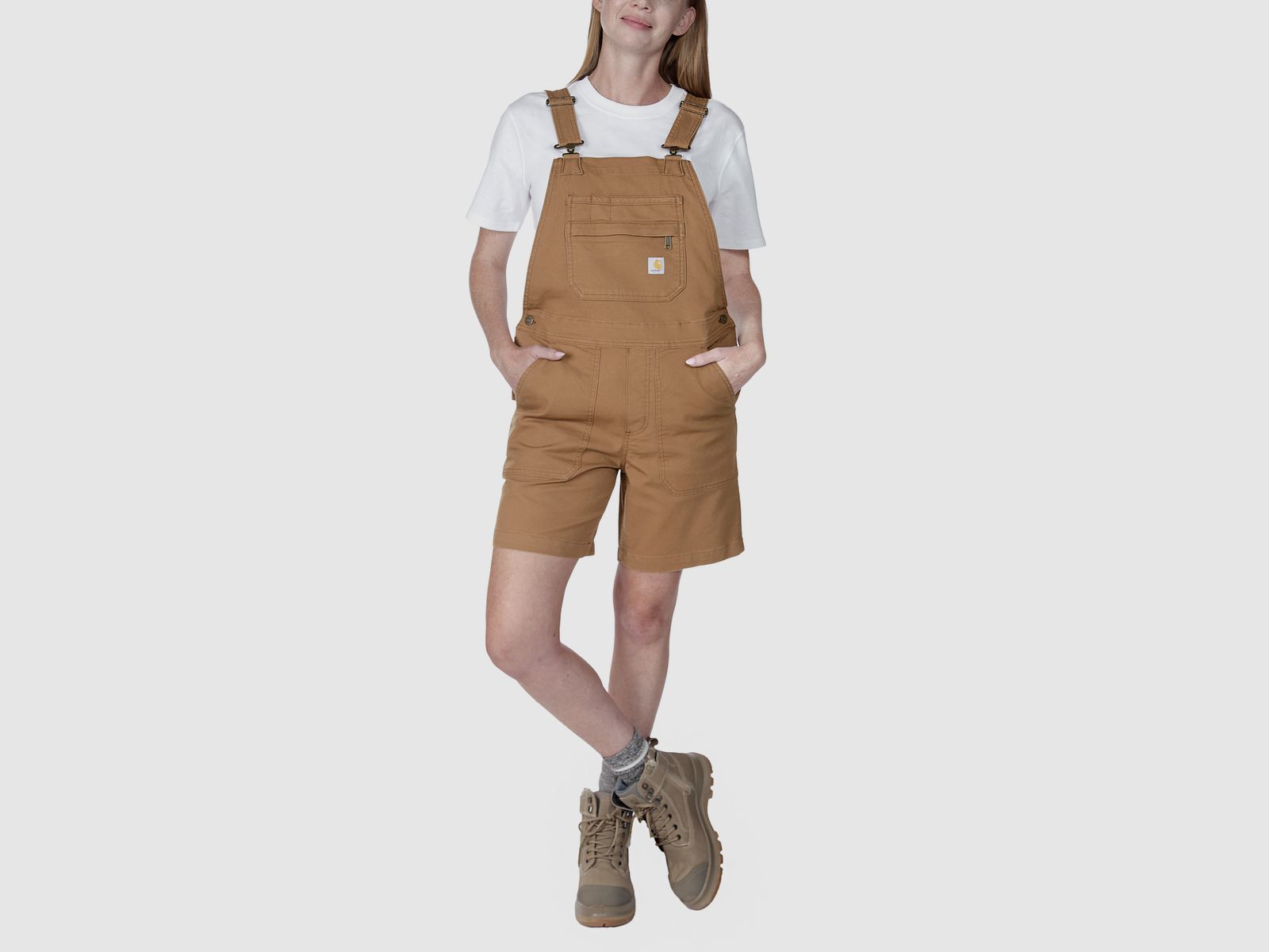 Carhartt Relaxed Fit Canvas Latzhose Shorts, Damen, Carhartt brown, XL