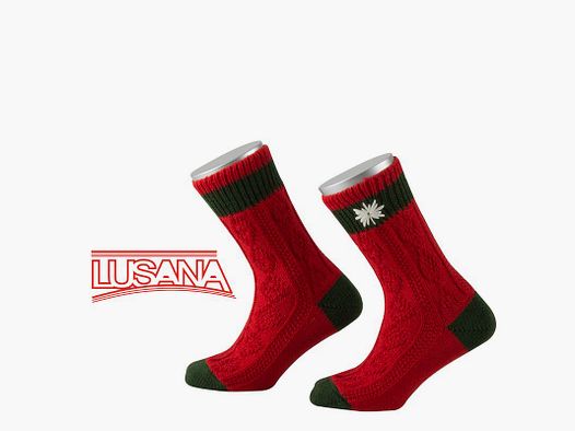 Calza tradizionale per bambini Lusana in rosso con edelweiss (2119)
