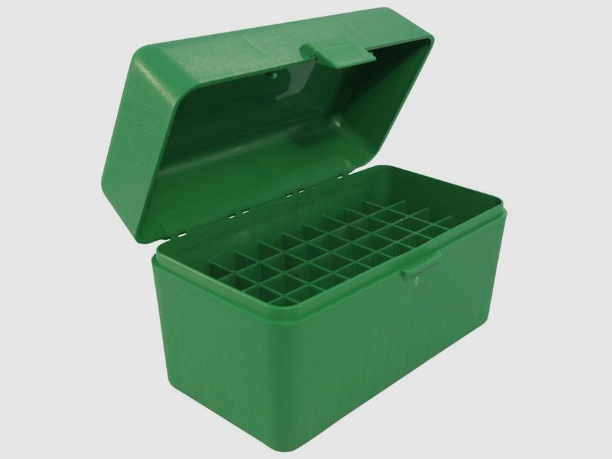 MTM cartridge box RL-50-10 green with flip lid for 50 cartridges .270 and others.