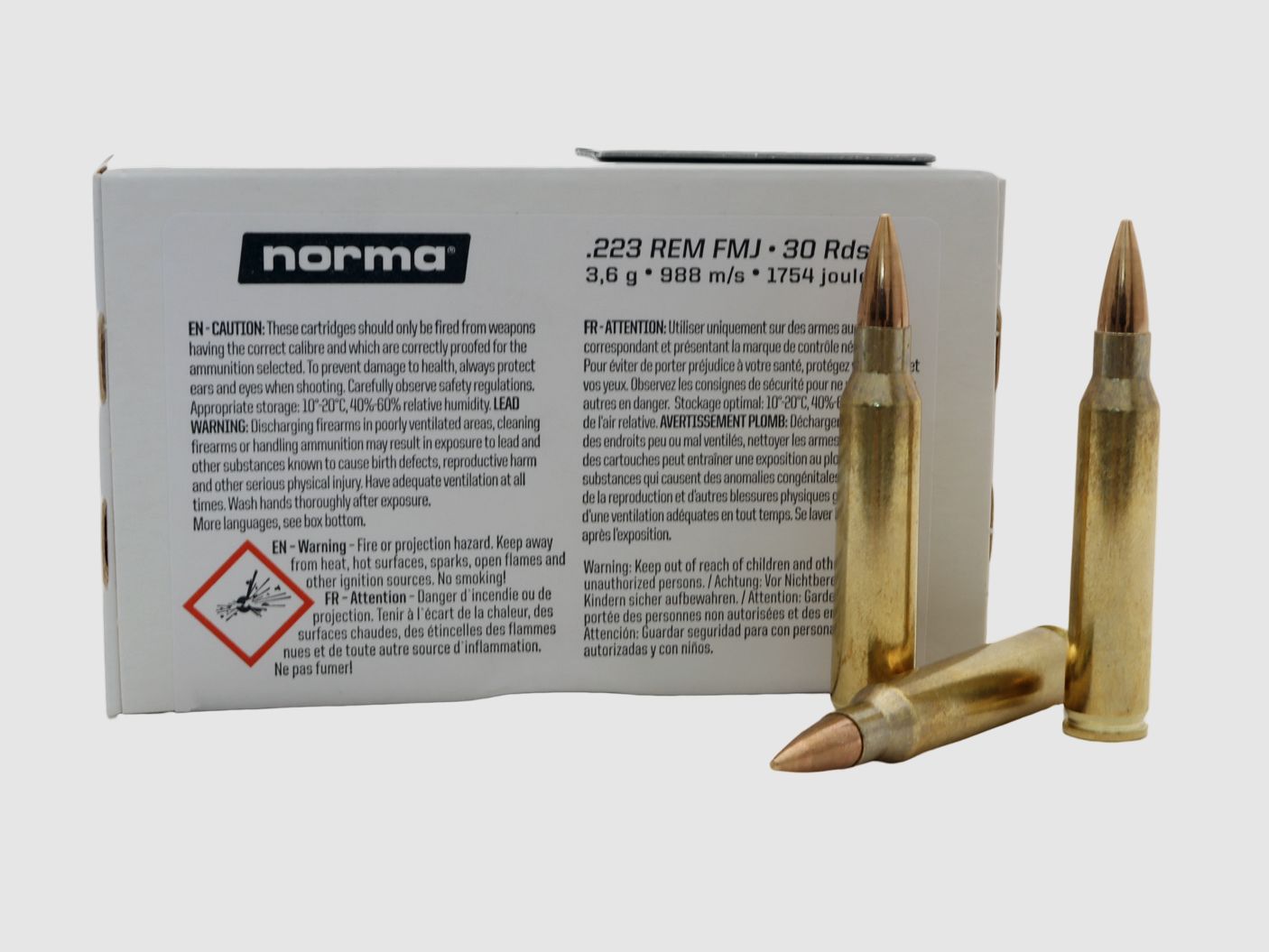 .223 Rem. Norma Tactical 3,6 gr / 55 gr in White Box, 30 stk.